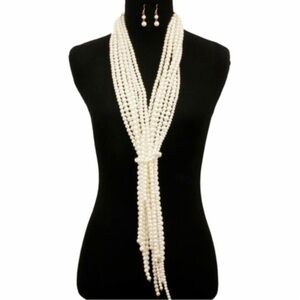FAUX pearl scarf necklace with earrings. Ivory. NWOT